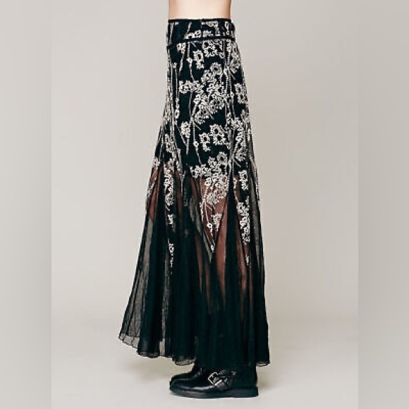 Free People Windswept Black Floral Embroidered Sheer Mesh Maxi - Picture 3 of 9